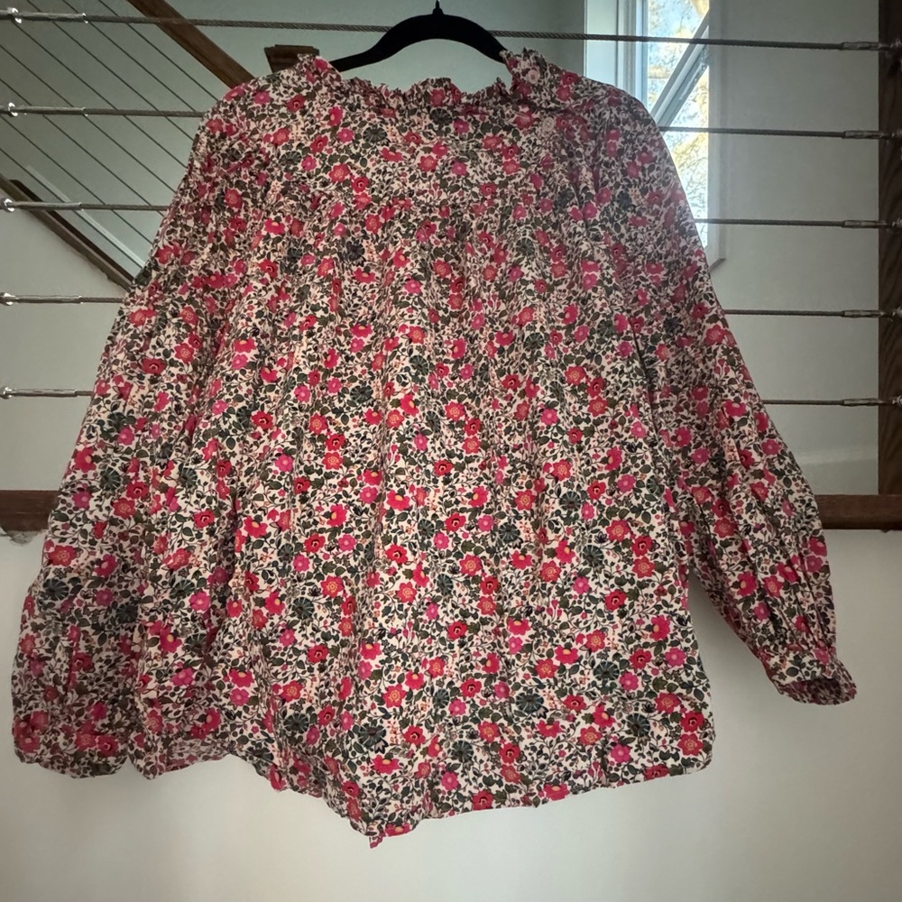 Joules Pink & Green Floral Puff-Sleeve Blouse xl